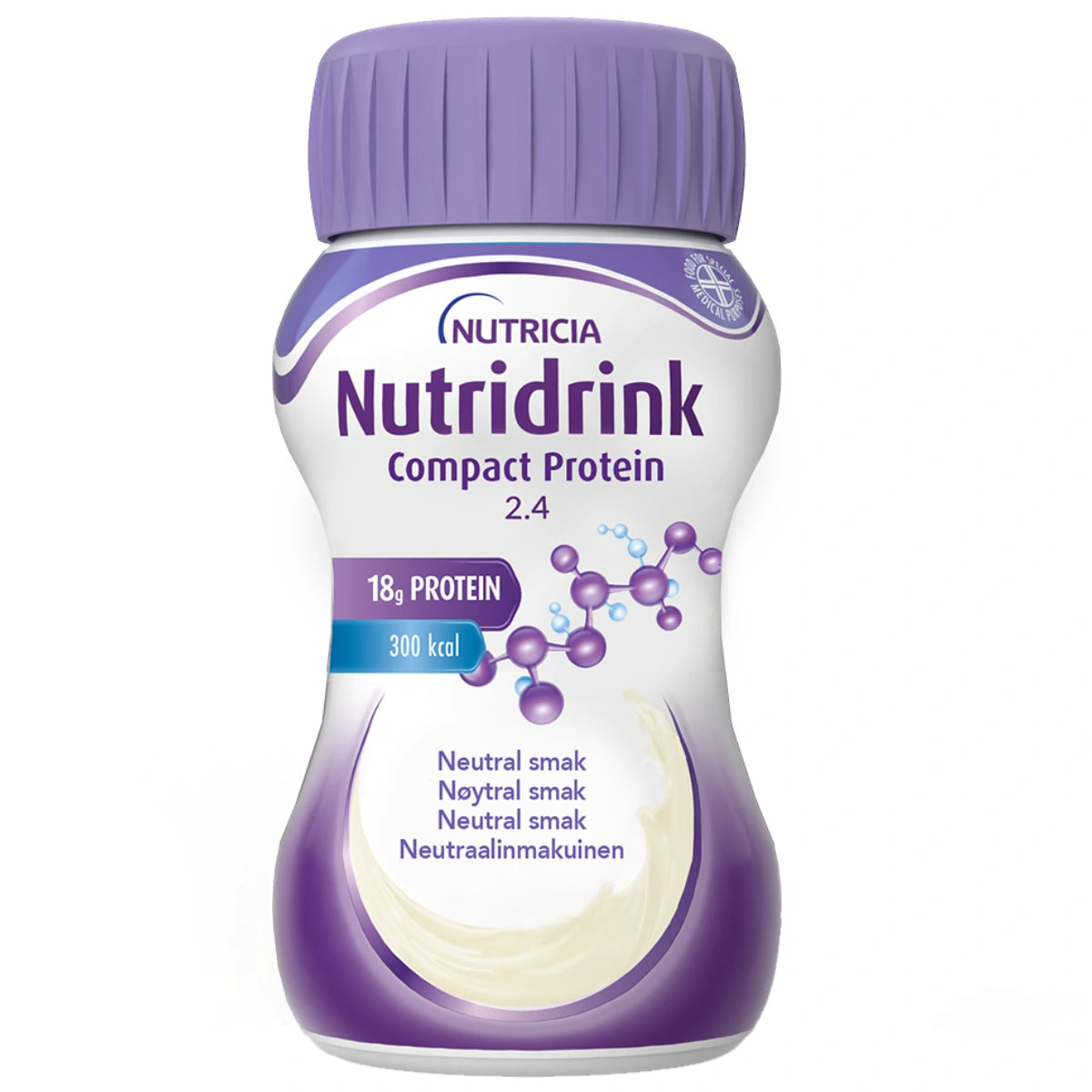 NUTRIDRINK Compact Protein Neutraali 4x125 ml tiivistetymmässä muodossa oleva pirtelömäinen täydennysravintojuoma