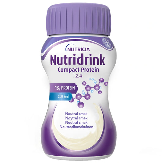 NUTRIDRINK Compact Protein Neutraali 4x125 ml tiivistetymmässä muodossa oleva pirtelömäinen täydennysravintojuoma