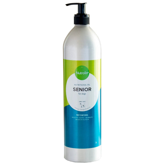 NUTROLIN Senior ravintoöljy 1000 ml ikääntyvälle koiralle tukemaan ikääntyvän koiran hyvinvointia