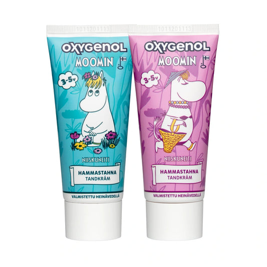 OXYGENOL Muumi Niiskuneiti 3-5 v lasten hammastahna 50 ml sisältää 10 % ksylitolia ja fluoria 1000 ppm