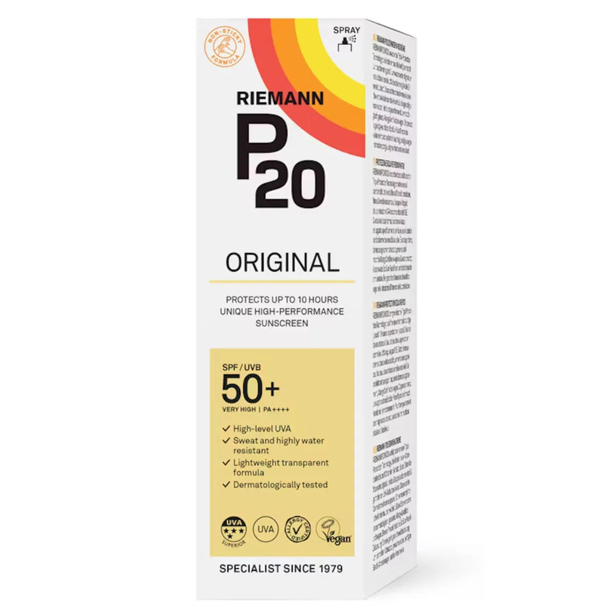 P20 Original Spray SPF50+ aurinkosuoja 85 ml – kevyt, hajusteeton aurinkosuihke