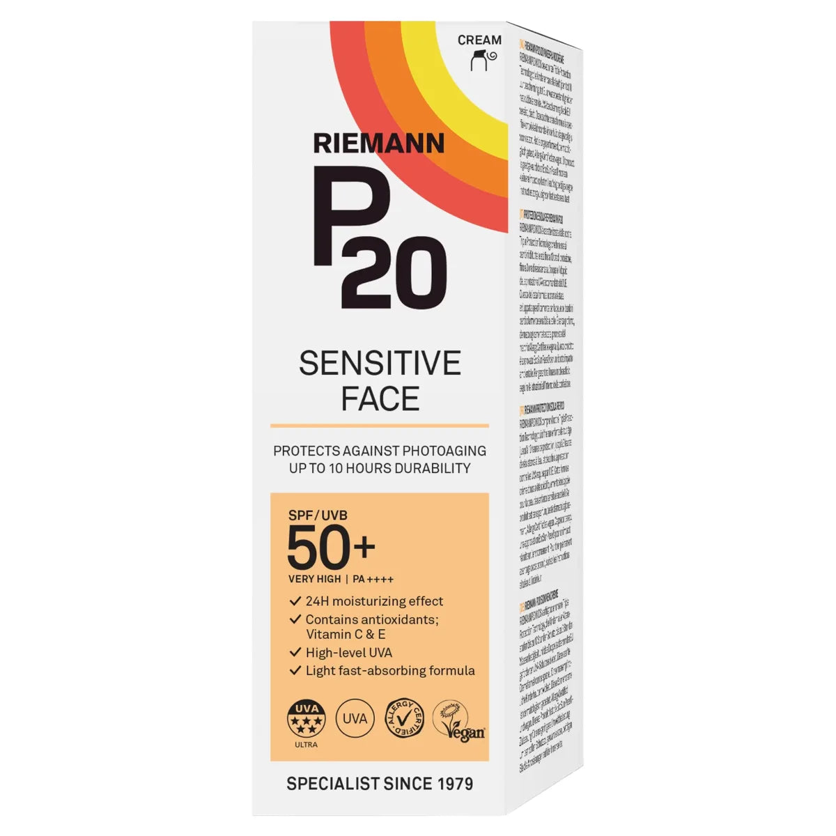 P20 Sensitive Face Cream SPF50+ aurinkosuoja 50 g – hajusteeton aurinkosuojavoide kasvojen herkälle iholle