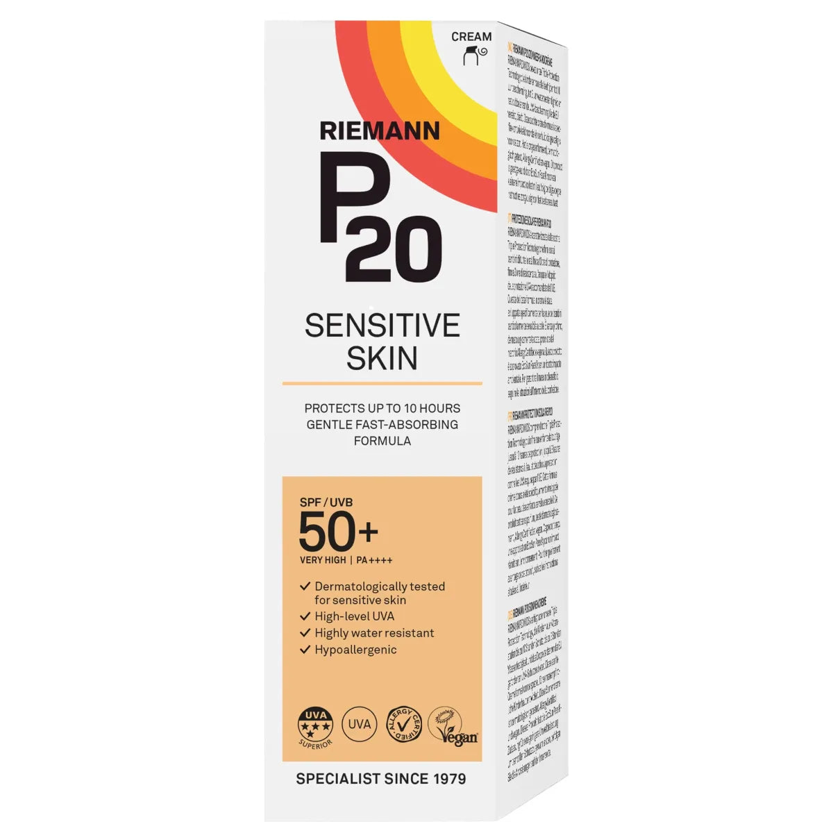 P20 Sensitive Skin Cream SPF50+ aurinkosuoja 100 ml – hajusteeton UVA/UVB -suoja
