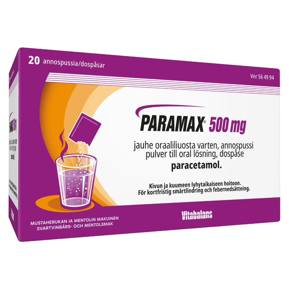 PARAMAX jauhe oraaliliuosta varten, annospussi 500 mg 20 kpl
