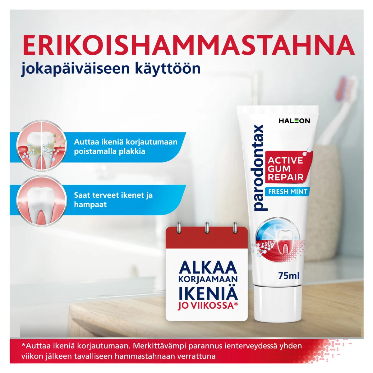Parodontax Active Gum Repair hammastahna 75 ml auttaa ikeniä korjautumaan