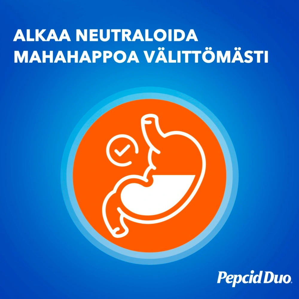 PEPCID DUO 10 mg/165 mg/800 mg purutabletti alkaa neutraloida mahahappoa välittömästi
