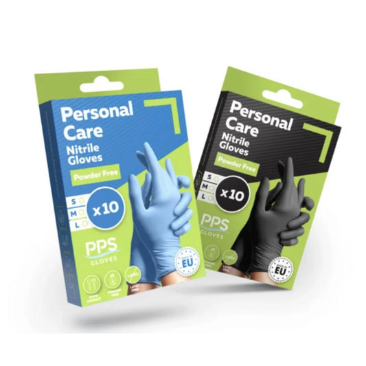 PERSONAL CARE Nitriilikäsine puuteriton musta 10 kpl joustava ja ohut, sopii elintarvikekäyttöön