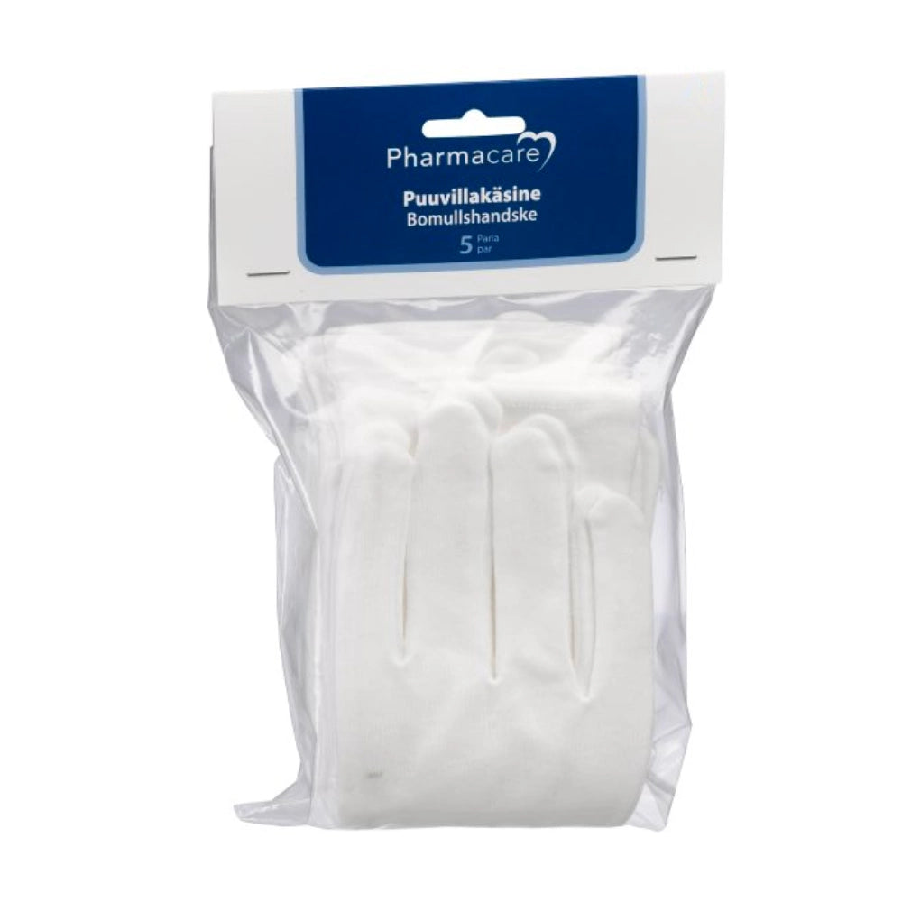 PHARMACARE Puuvillakäsine 5 paria, koko L, ihon suojaksi ja talouskäyttöön