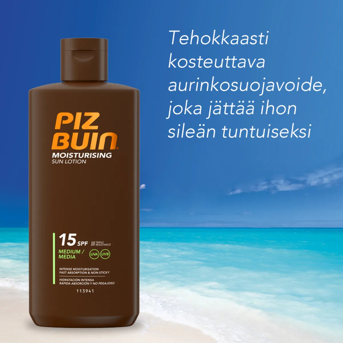 PIZ BUIN Moisturising Sun lotion SPF15 aurinkosuojavoide 200 ml kosteuttaa tehokkaasti