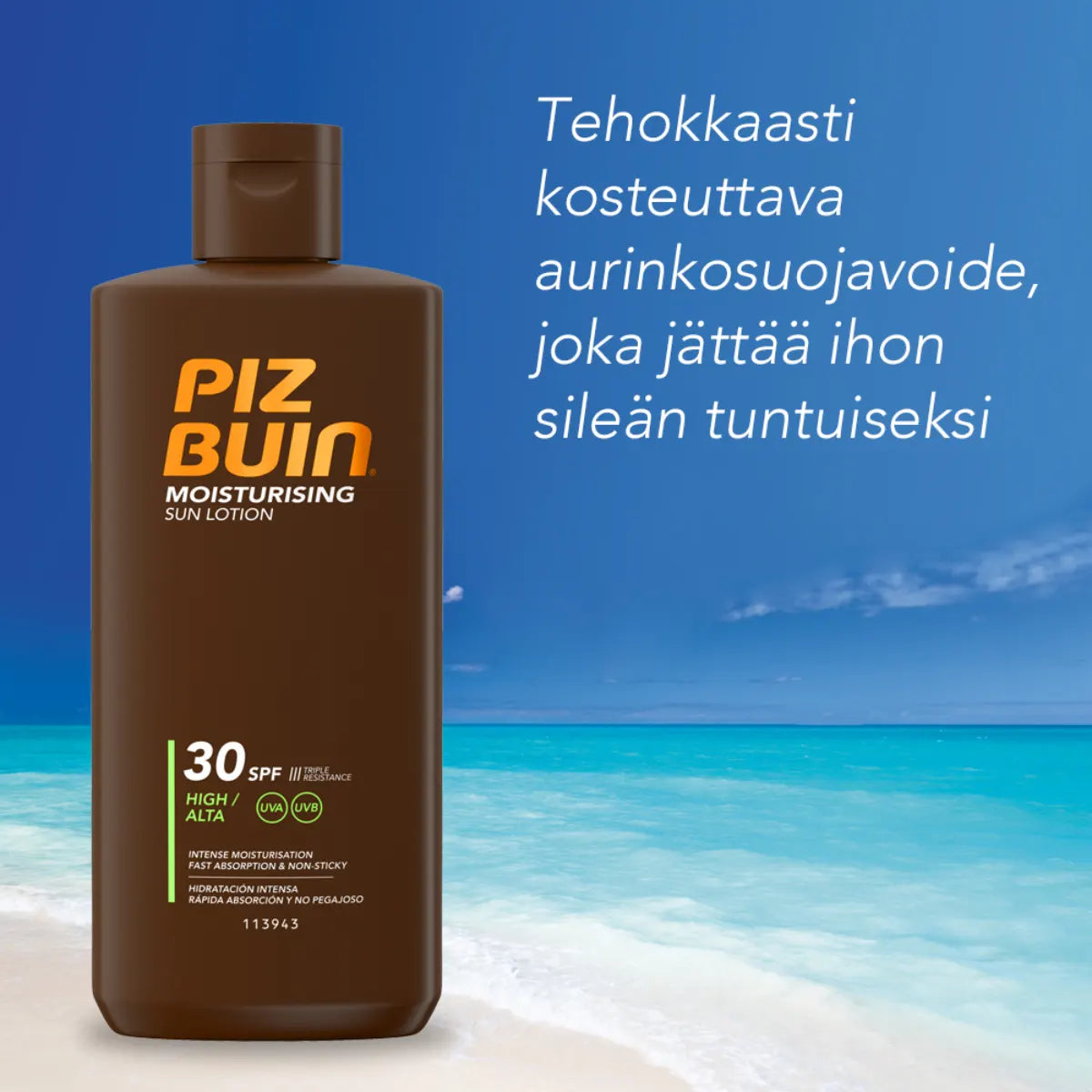 PIZ BUIN Moisturising Sun Lotion SPF30 aurinkosuojavoide 200 ml on tehokkaasti kosteuttava