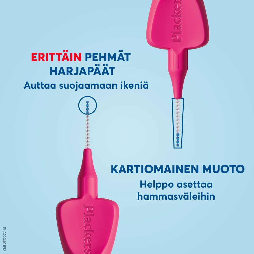 PLACKERS Gentle Brush XXS 0.4 mm hammasväliharjan muotoilu auttaa puhdistuksessa