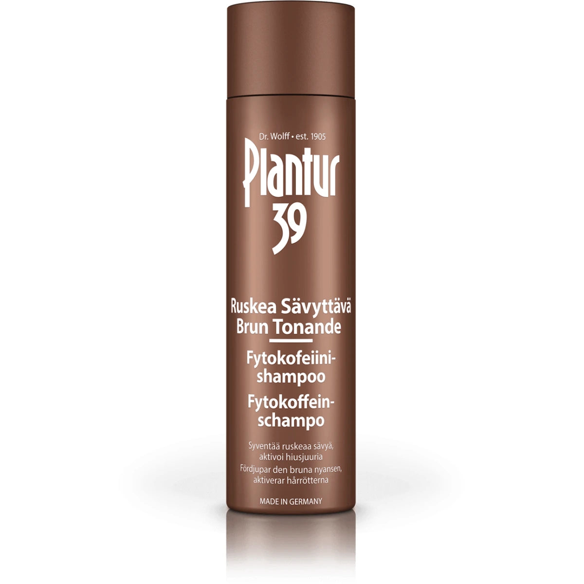 PLANTUR 39 Ruskea sävyttävä fytokofeiinishampoo 250 ml ruskea sävy syvenee ja kiilto paranee pesu pesulta