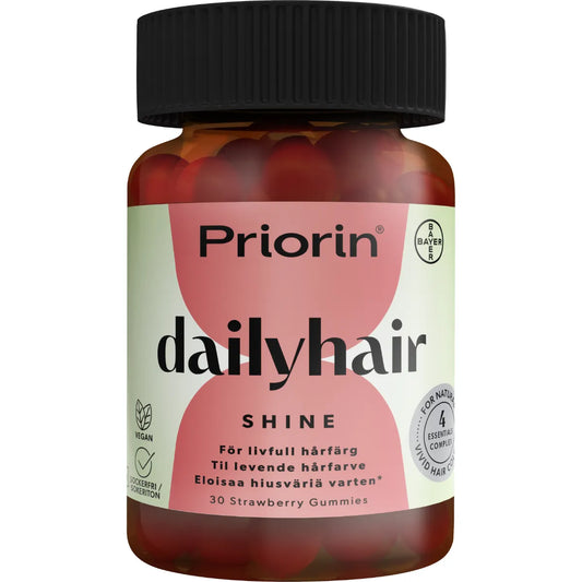 Priorin® Daily Hair Shine Gummies 30 kpl –&nbsp;Mansikanmakuiset, sokerittomat hiusgummit hiusten hyvinvoinnin tueksi.
