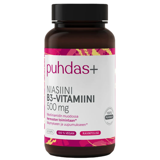 Puhdas+ B3-vitamiini Niasiini 500 mg 60 kaps
