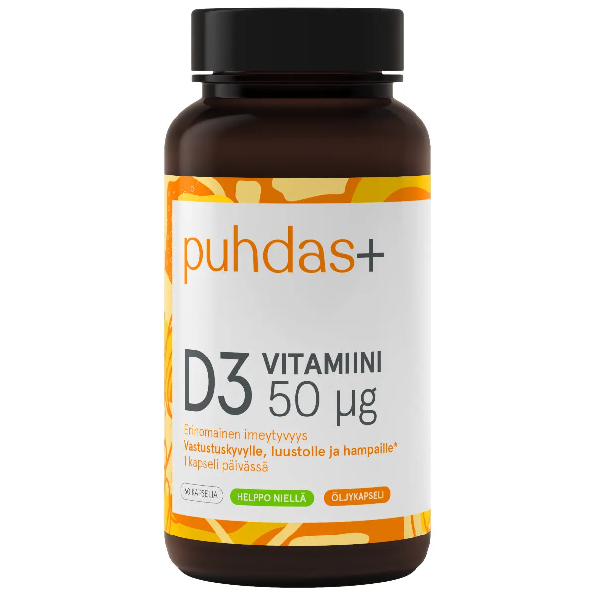 PUHDAS+ D3-vitamiini 50 µg oliiviöljykapseli 60 kpl
