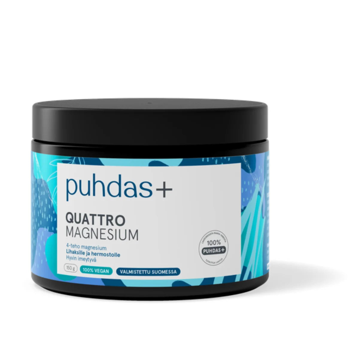 PUHDAS+ Quattro Magnesium jauhe 150 g hyvin imeytyvä vegaaninen jauhe