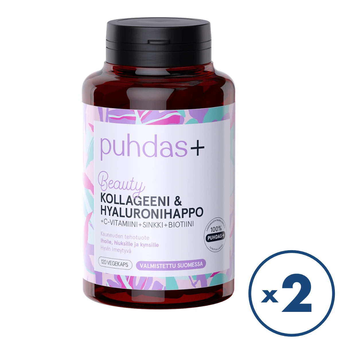 PUHDAS+ Beauty kollageeni &amp; hyaluronihappo + C kapseli 2x120 kpl – enemmän kerralla edullisemmin