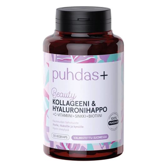 PUHDAS+ Beauty kollageeni & hyaluronihappo + C kapseli 120 kpl