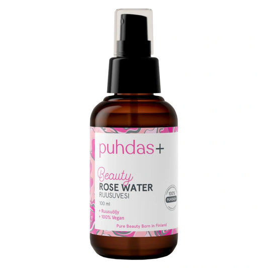 PUHDAS+ Beauty Rose Water 100 ml rauhoittaa, raikastaa ja kirkastaa ihoa