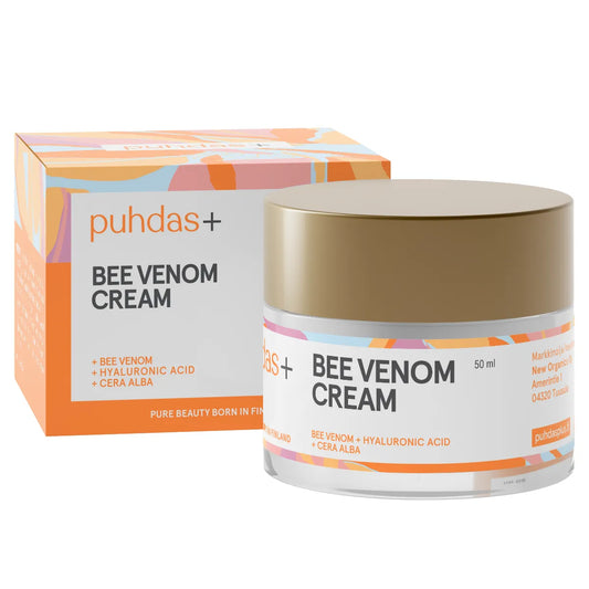PUHDAS+ Bee Venom Cream 50 ml tehostaa kollageenin ja elastaanin tuotantoa iholla