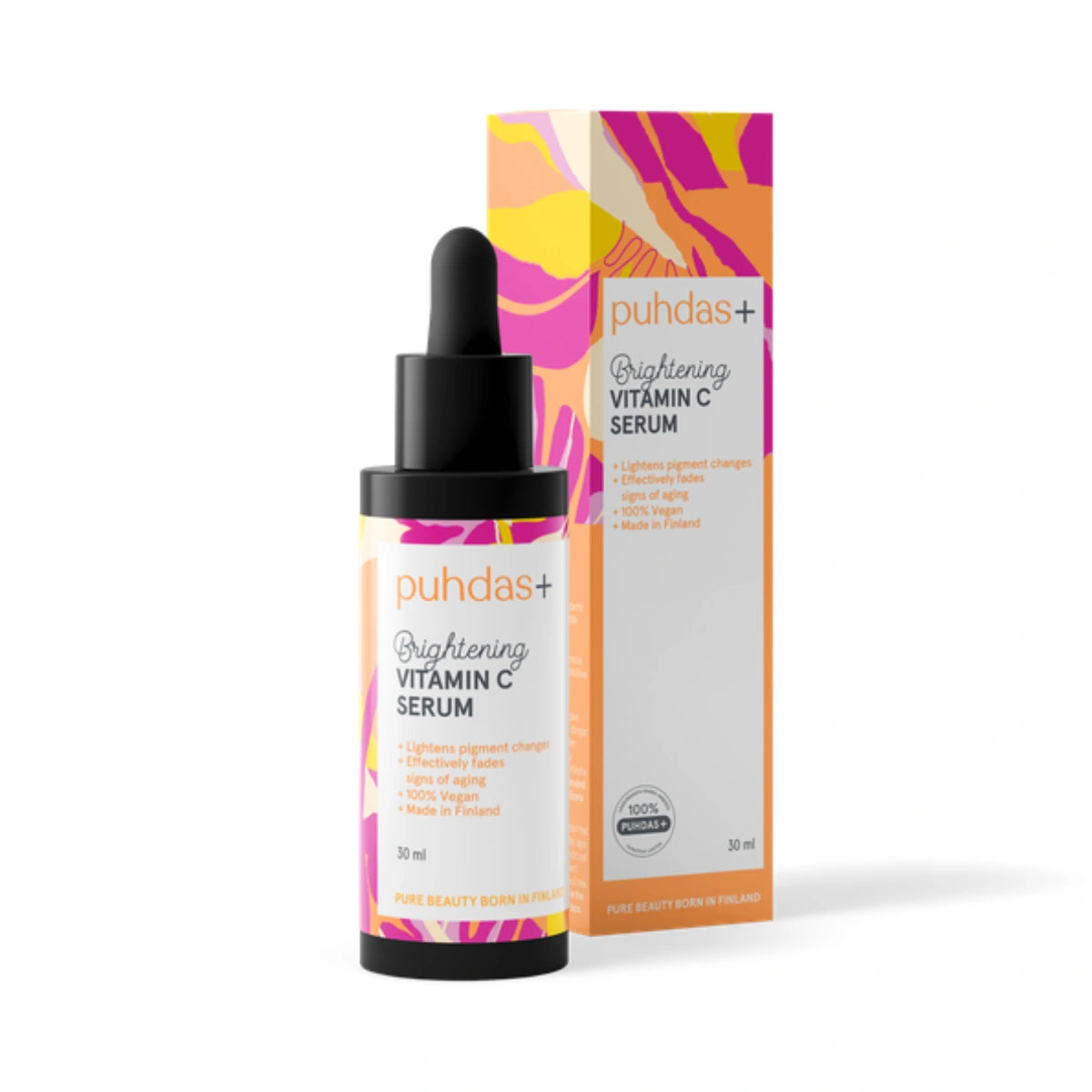 Puhdas+ Brightening Vitamin C Serum 30 ml kasvoseerumi, joka kirkastaa ihoa ja häivyttää maksaläiskiä