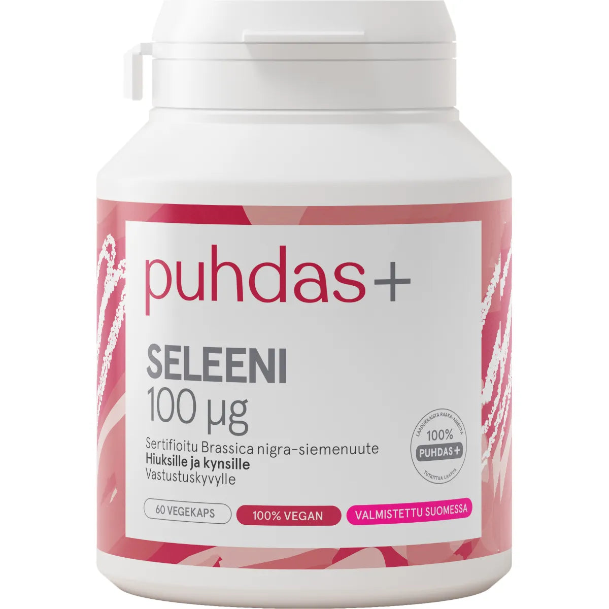 PUHDAS+ Seleeni 100 mikrog kapseli 60 kpl vegaaninen, hiuksille ja kynsille