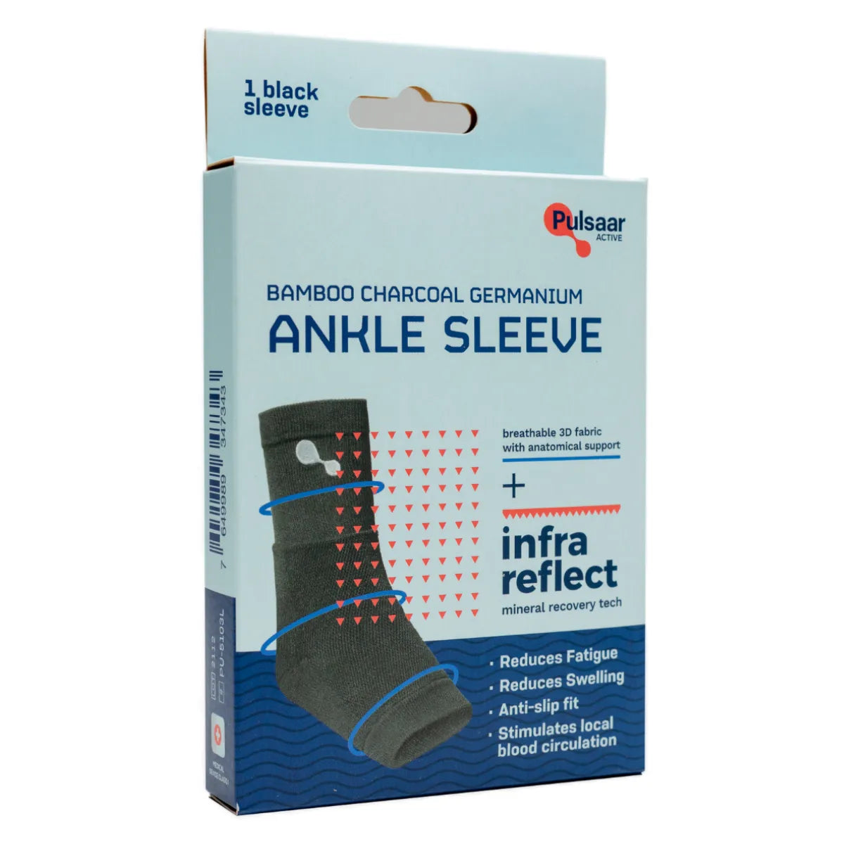 Pulsaar Active Bamboo Charcoal Germanium Ankle Sleeve Black – verenkiertoa stimuloiva nilkkatuki
