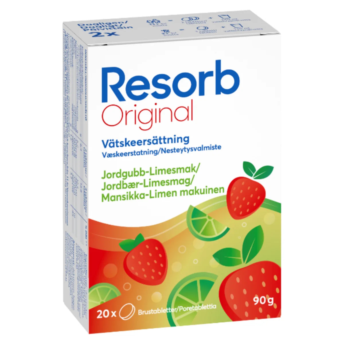 Resorb Original Mansikka-Lime 2x10 poretablettia elektrolyyttiliuosta varten