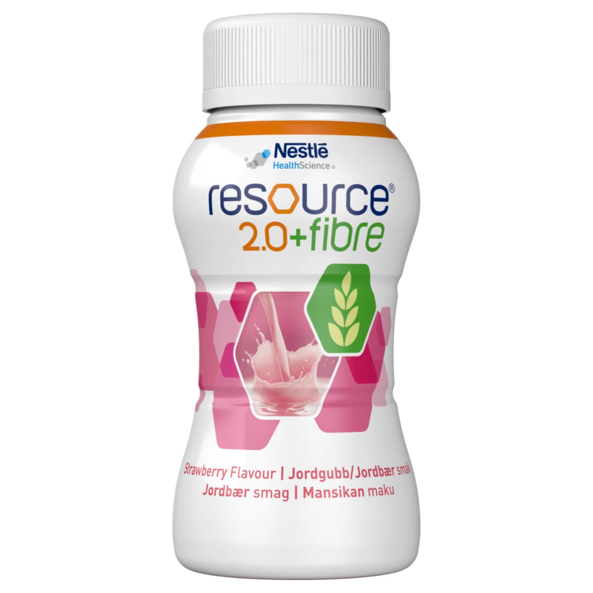 RESOURCE 2.0+Fibre mansikka 4x200 ml kuituja sisältävä ravintojuoma