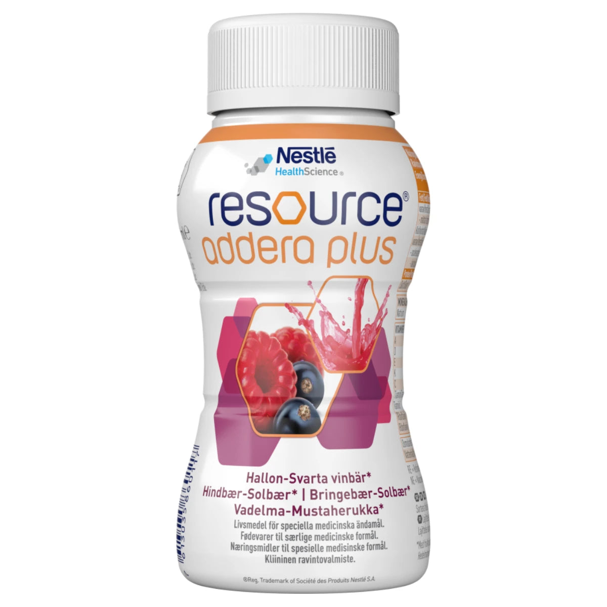 RESOURCE Addera Plus vadelma-mustaherukka 4x200 ml kirkas ravintojuoma