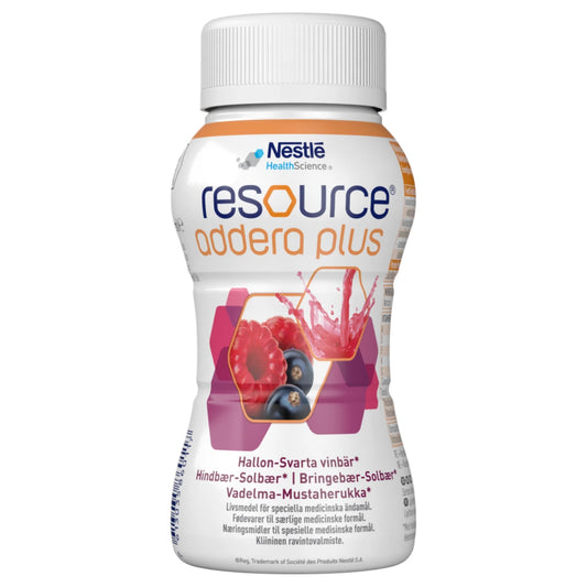 RESOURCE Addera Plus vadelma-mustaherukka 4x200 ml kirkas ravintojuoma