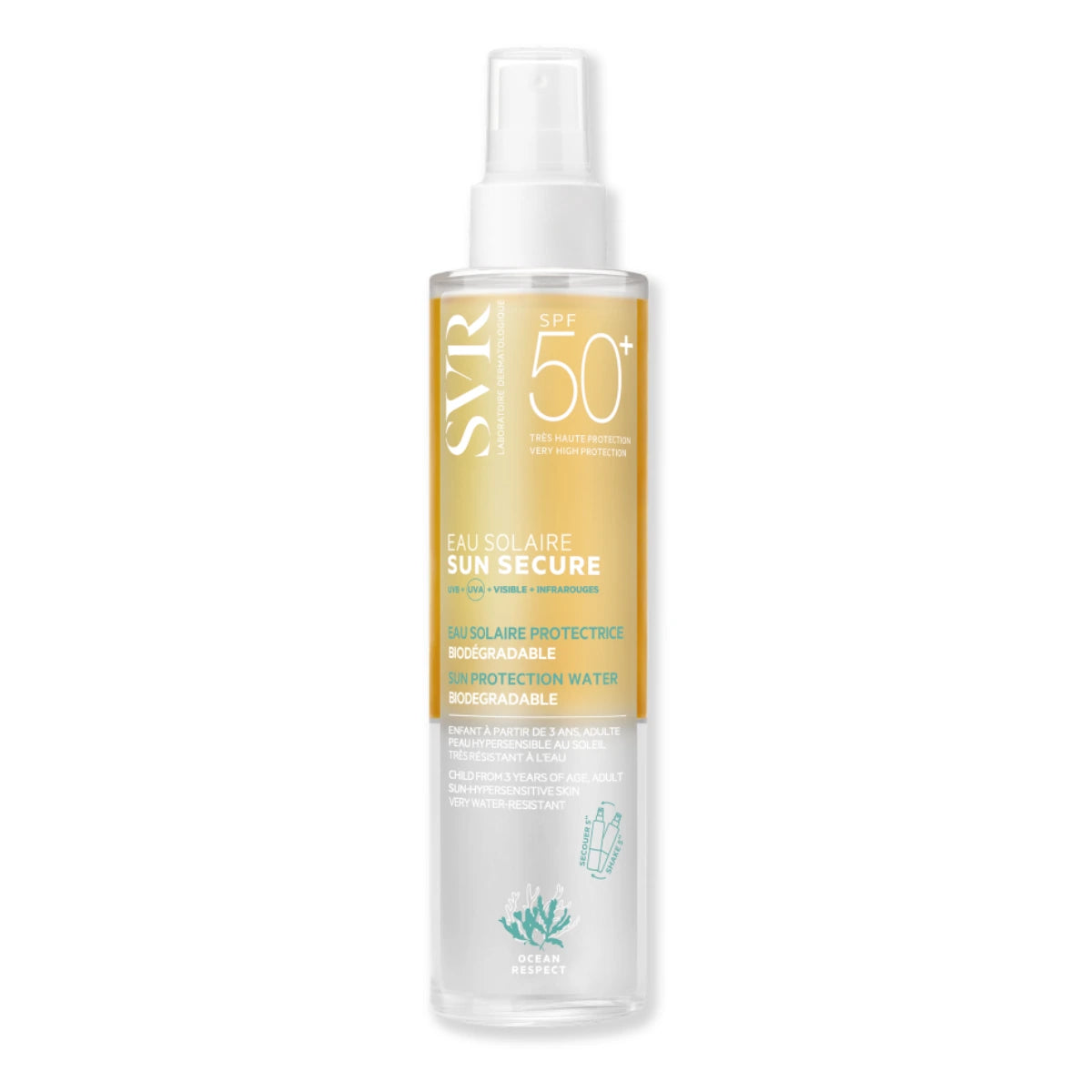 SVR Sun Secure aurinkosuojavesi SPF50+ 200 ml biohajoava, erittäin korkea suoja