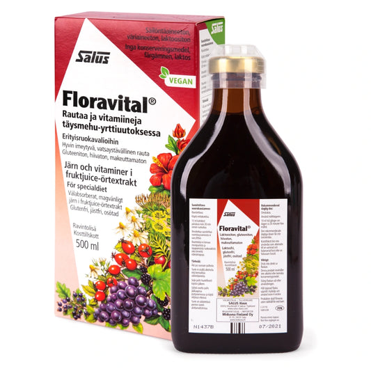 SALUS Floravital nestemäinen rautavalmiste 500 ml hyvin imeytyvä ja vatsaystävällinen