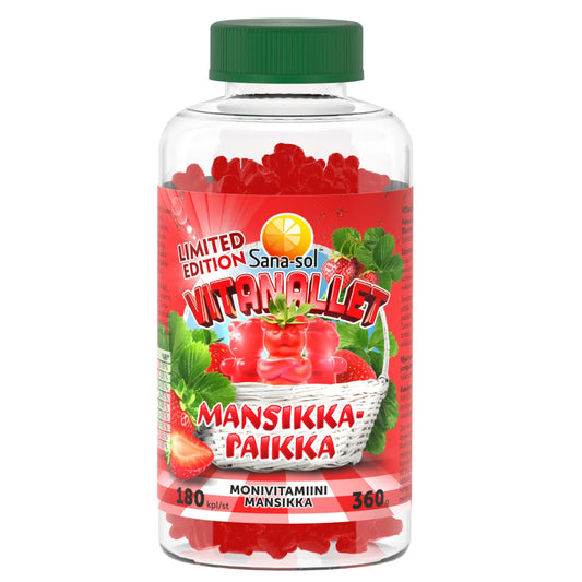 Sana-Sol Vitanallet Mansikkapaikka monivitamiini 180 kpl