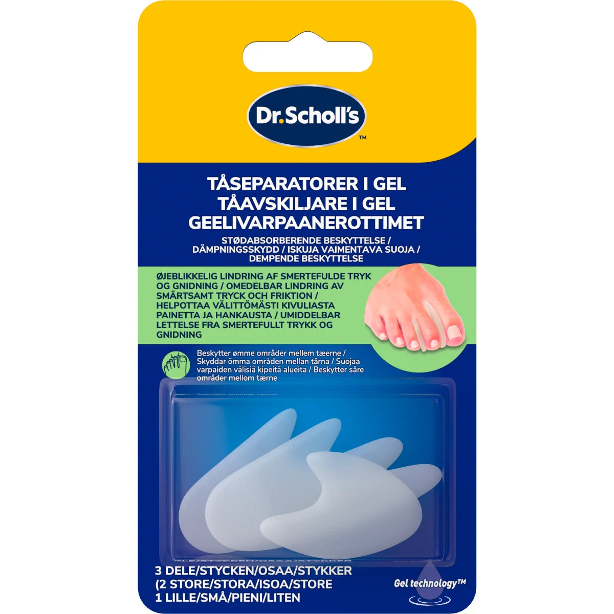 Scholl Geelivarpaanerottimet 3 kpl – pehmeä geelimateriaali helpottaa varpaiden välistä hankausta