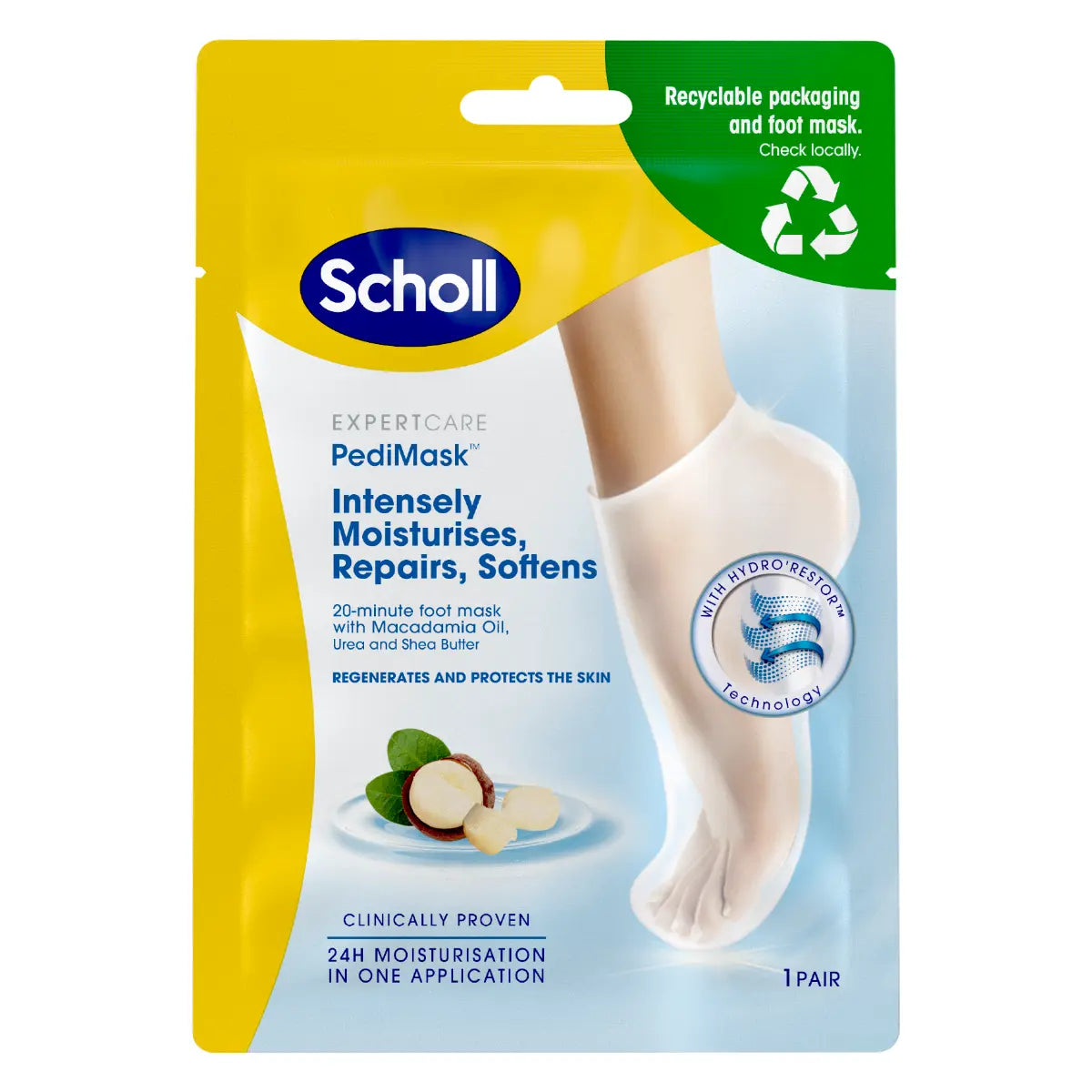 SCHOLL Moisturising PediMask jalkanaamio kosteuttaa, korjaa ja pehmentää jalkojen ihoa