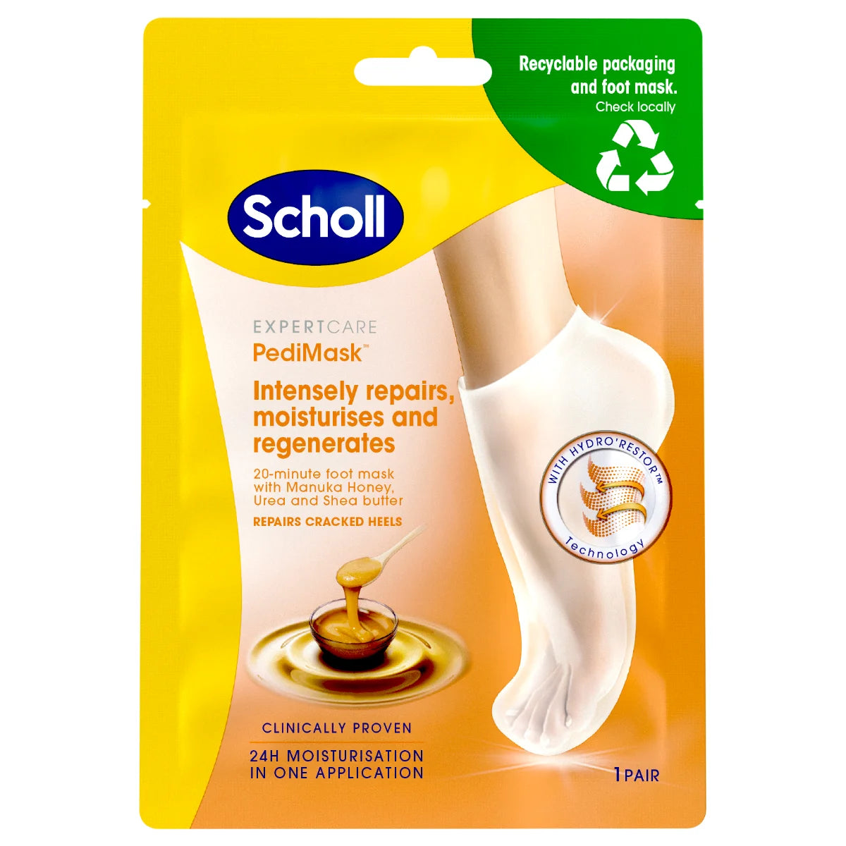 Scholl Pedimask Manukahunaja jalkanaamio 1 kpl