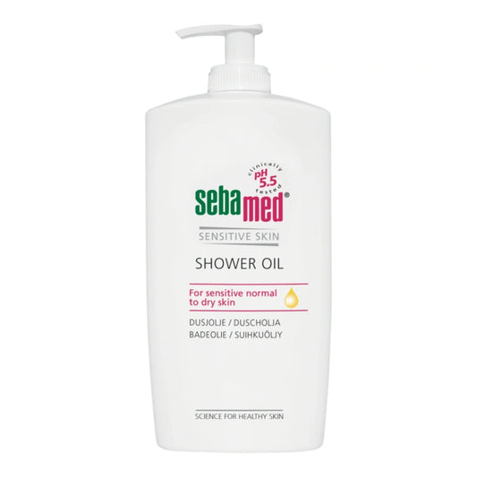 SEBAMED Shower Oil suihkuöljy pumppupullo 500 ml normaalille ja kuivaihoisille sopivat ravitseva ja kosteuttava suihkuöljy