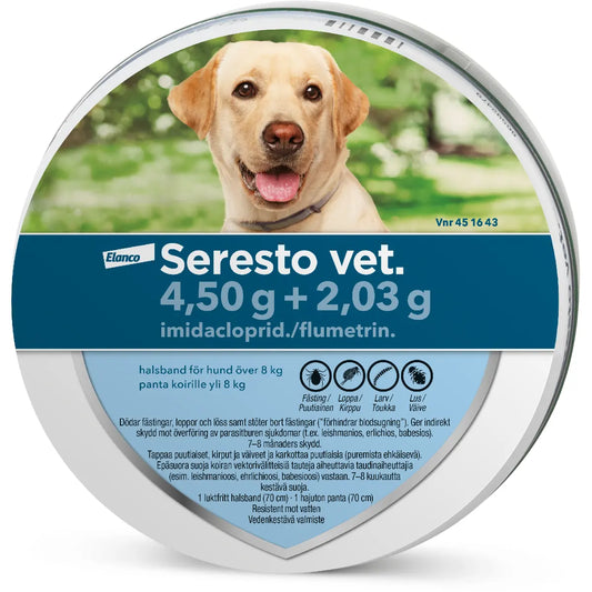 SERESTO Vet koirille yli 8 kg 2,03 g/4,5 g panta punkkikarkote
