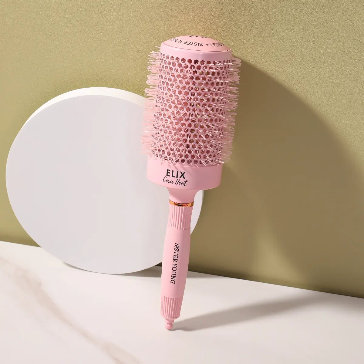 SisterYoung Elix Cera Heat Pink keraaminen pyöreä hiusharja 65 mm suurten kiharoiden tekemiseen