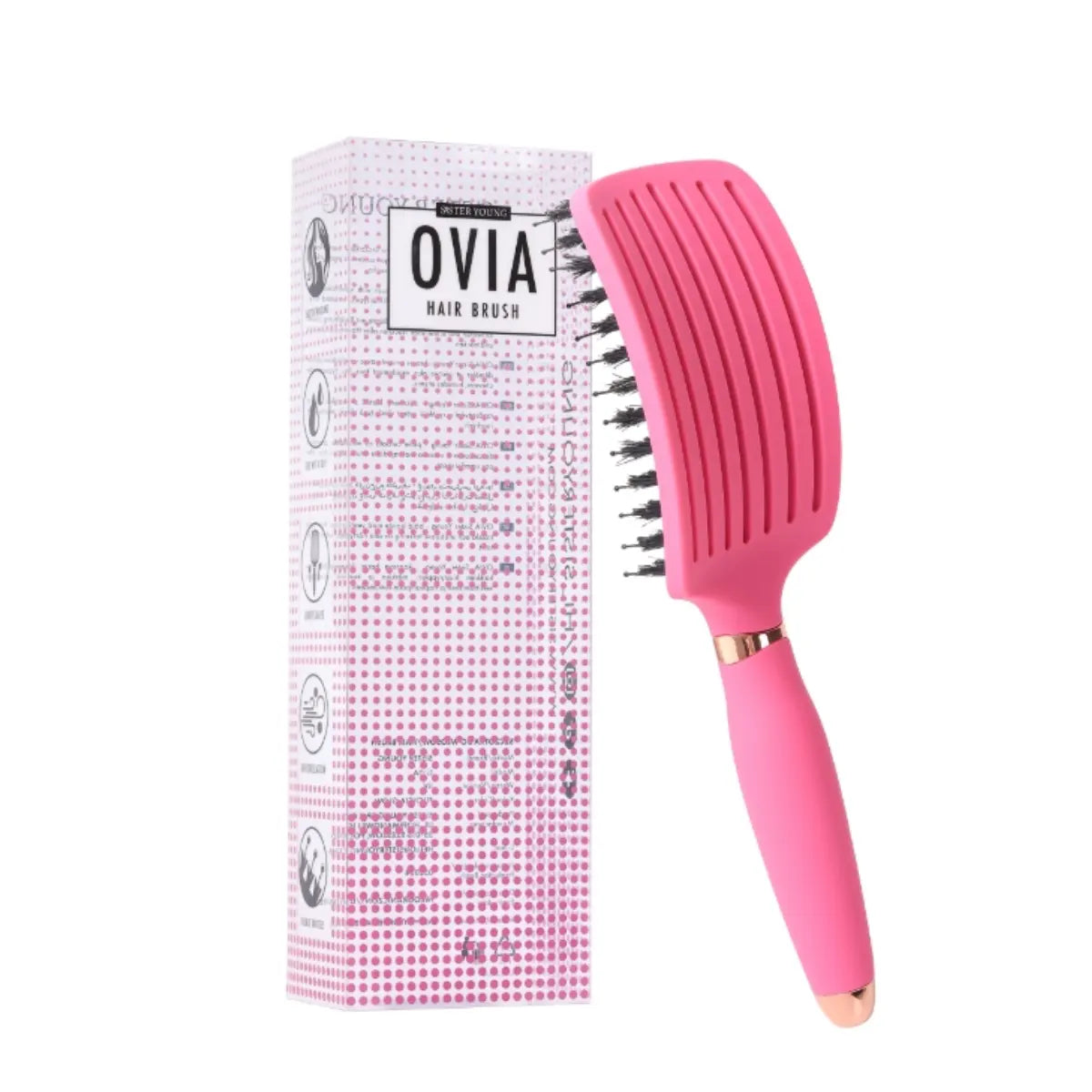 SisterYoung Ovia Fuchsia hiustenselvitysharja läpinäkyvä pakkaus