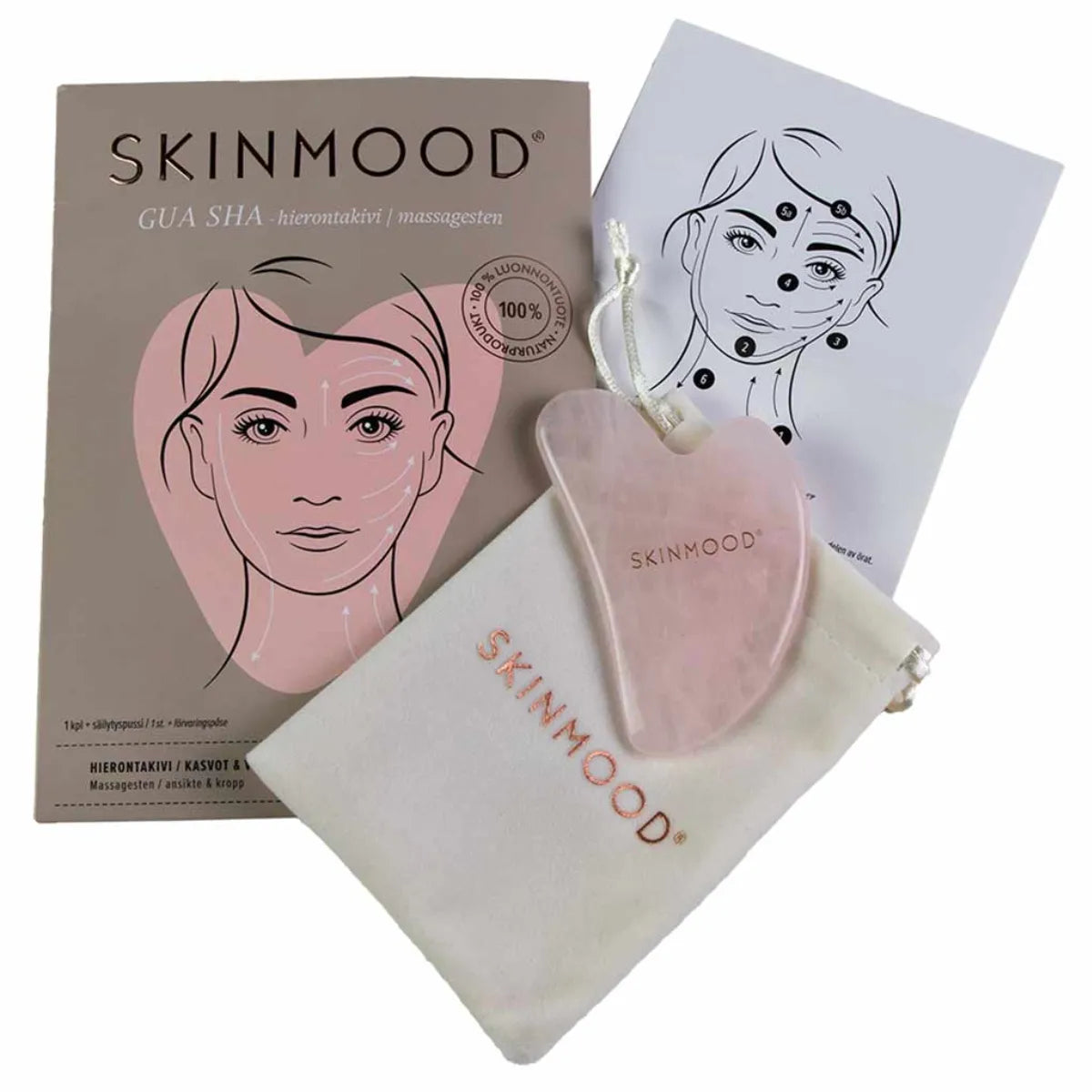 SkinMood Gua sha Beauty Tool – Ruusukvartsinen kasvolasta