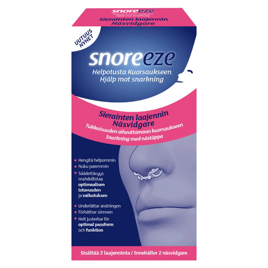 Snoreeze sierainten laajennin 2 kpl – Tehokas apu kuorsaukseen ja nenän tukkoisuuteen nukkuessasi