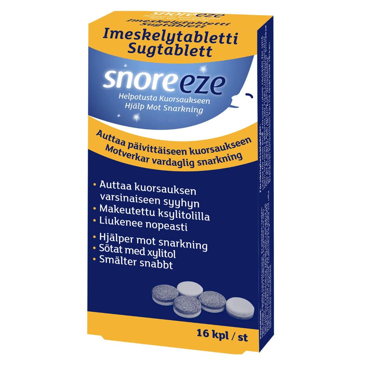 SNOREEZE imeskelytabletti kuorsauksen vähentämiseen 16 kpl