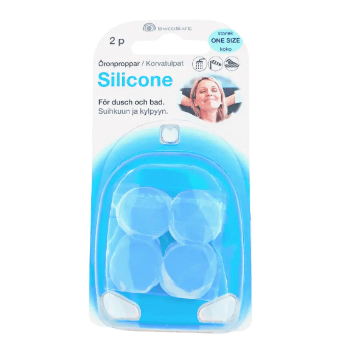 SwedSafe Silicone Large earplugs transparent (25 dB) 2 paria suihkuun ja kylpyyn