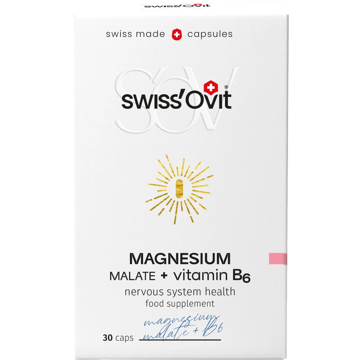 SwissOvit Magnesiummalaatti + B6-vitamiini 150 mg / 4,5 mg 30 kaps