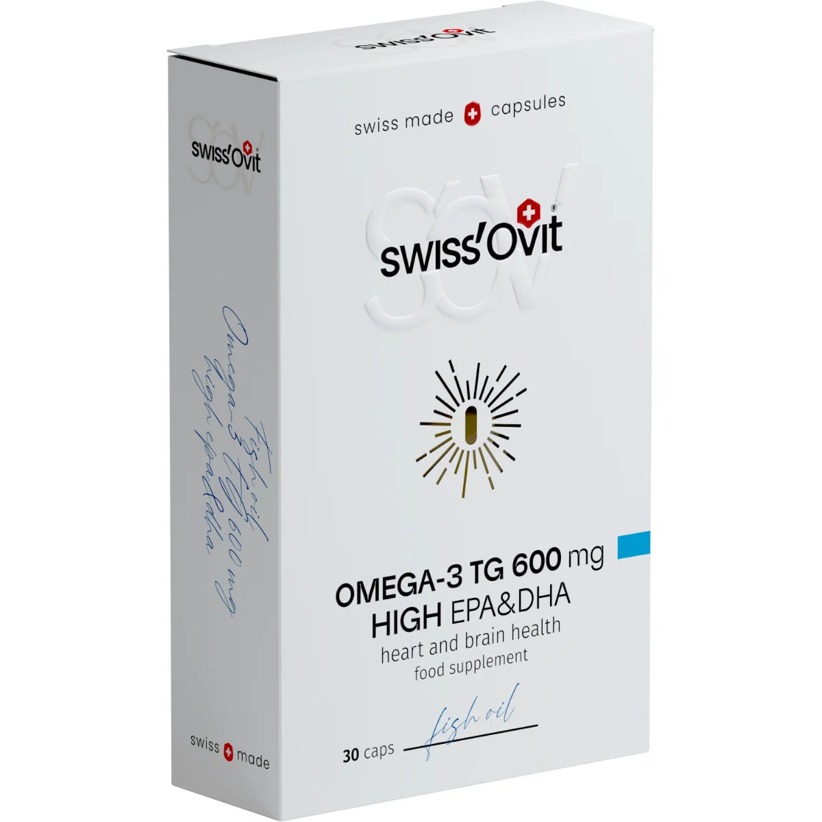 SwissOvit Omega-3 TG 600 mg kalaöljy vahva EPA&DHA 30 kaps edistää aivojen ja sydämen normaalia toimintaa