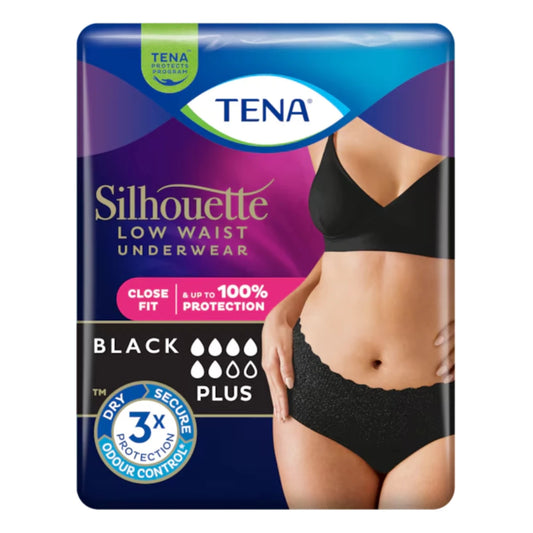 TENA Silhouette Plus Low Waist Black Plus inkohousut matalalla vyötäröllä