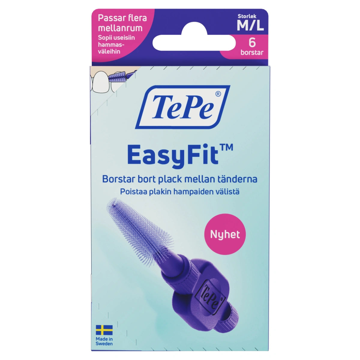 TePe EasyFit hammasväliharja M/L 6 kpl – kartiomainen väliharja päivittäiseen puhdistukseen
