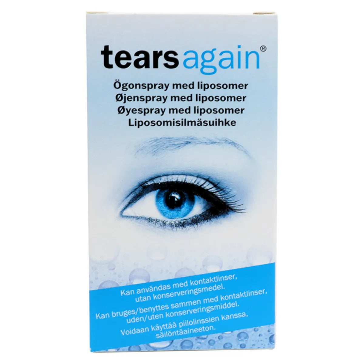 TEARSAGAIN liposomisilmäsuihke, voidaan käyttää piilolinssien kanssa